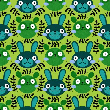 Çizgi film gerici hayvanlar, sarma kağıdı, kumaş, çarşaf, çocuk giysisi baskısı, şenlik ambalajı ve yaz aksesuarları için kusursuz tavşanlar ve ayı desenleri. Yüksek kaliteli illüstrasyon