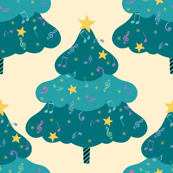Christmas tree cartoon seamless music notes pattern for wrapping paper and fabrics and kids clothes print and new year accessories and winter packaging and Noel party. High quality illustration