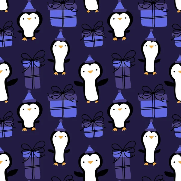 Рождественские Животные Бесшовный Образец Пингвина Упаковки Бумаги Тканей Детской Одежды — стоковое фото