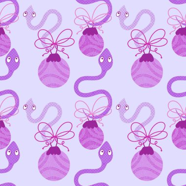 Noel ağacı topları kağıt, kumaş ve yeni 2025 yıllık aksesuarlar ve çocuk kıyafetleri ve şenlik aksesuarları için kusursuz yılan desenleri. Yüksek kaliteli illüstrasyon