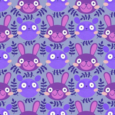 Çizgi film gerici hayvanlar, sarma kağıdı, kumaş, çarşaf, çocuk giysisi baskısı, şenlik ambalajı ve yaz aksesuarları için kusursuz tavşanlar ve ayı desenleri. Yüksek kaliteli illüstrasyon