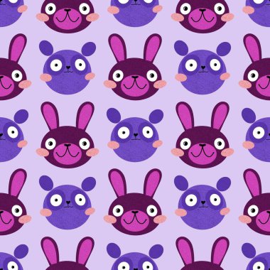 Çizgi film gerici hayvanlar, sarma kağıdı, kumaş, çarşaf, çocuk giysisi baskısı, şenlik ambalajı ve yaz aksesuarları için kusursuz tavşanlar ve ayı desenleri. Yüksek kaliteli illüstrasyon