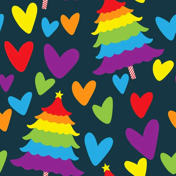 Christmas Tree Cartoon Seamless Lgbtq Colors Pattern Wrapping Paper Fabrics — Stock Photo, Image