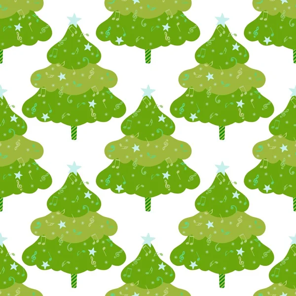 Christmas Tree Cartoon Seamless Music Notes Pattern Wrapping Paper Fabrics — Stock Photo, Image