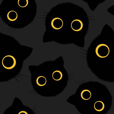 Cadılar Bayramı hayvanları kağıt, kumaş, çarşaf, çocuk giysisi baskısı, şenlik ambalajı ve sonbahar aksesuarları için kusursuz kediler deseni. Yüksek kaliteli illüstrasyon