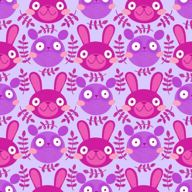 Çizgi film gerici hayvanlar, sarma kağıdı, kumaş, çarşaf, çocuk giysisi baskısı, şenlik ambalajı ve yaz aksesuarları için kusursuz tavşanlar ve ayı desenleri. Yüksek kaliteli illüstrasyon