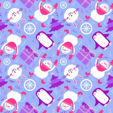 Çizgi filmlerdeki buz adam ve kar tanesi desenleri kağıt, kumaş, çarşaf, Noel ambalajı ve yeni yıl aksesuarları için. Yüksek kaliteli illüstrasyon