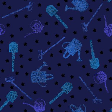 Bahçe aletleri dikişsiz kürek ve sulama kutusu ve ambalaj kağıdı, kumaş, çarşaf ve yaz tekstil ürünleri ve paketleme için tırmık deseni. Yüksek kaliteli illüstrasyon