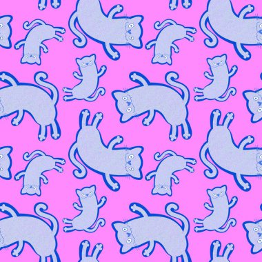 Cadılar Bayramı hayvanları kağıt, kumaş, çarşaf, çocuk giysisi baskısı, şenlik ambalajı ve sonbahar aksesuarları için kusursuz kediler deseni. Yüksek kaliteli illüstrasyon