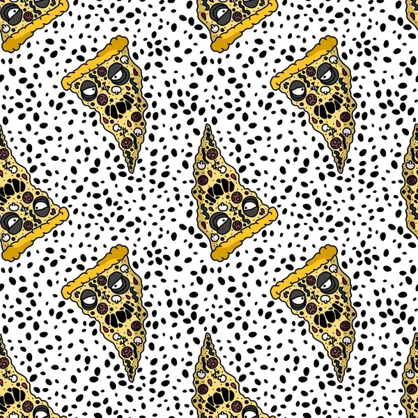 Cartoon monsters Halloween seamless pizza pattern for wrapping paper and fabrics and kids clothes print and festive accessories and summer packaging. High quality illustration