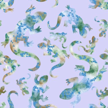 Yaz karikatüründeki hayvanlar, kağıt, kumaş ve çarşaf sarmak için kusursuz kertenkele desenleri ve çocuk giysileri baskısı, şenlikli ambalajlar, aksesuarlar ve plaj giysileri. Yüksek kaliteli illüstrasyon