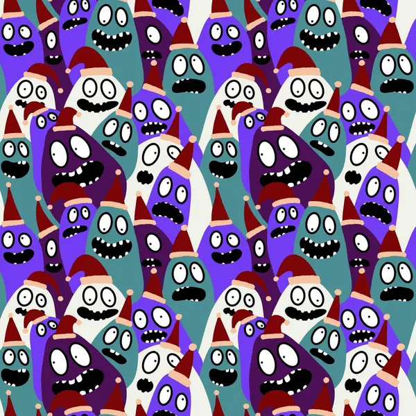 Christmas cartoon doodle seamless monster pattern for wrapping paper and fabrics and kids clothes print and festive packaging and winter accessories and new year textiles. High quality illustration