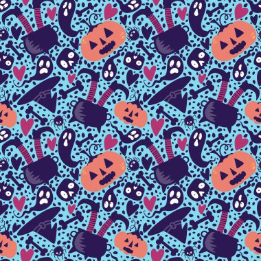 Cadılar Bayramı balkabakları kusursuz hasat canavarları desenli ambalaj kağıtları, kumaşlar, çarşaflar çocuk giysileri baskıları, şenlik aksesuarları ve sonbahar ambalajları. Yüksek kaliteli illüstrasyon