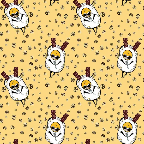 Scrambled eggs retro cartoon seamless pattern for wrapping paper and fabrics and linens and kids clothes print and restaurants menu packaging and kitchen accessories. High quality illustration