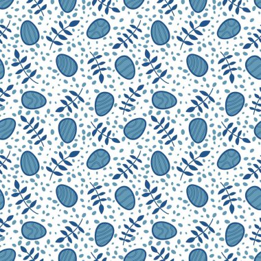 Paskalya yumurtaları kağıt, kumaş, çarşaf ve çocuk giysileri baskısı, şenlikli ambalajlar ve bahar aksesuarları için pürüzsüz yapraklar. Yüksek kaliteli illüstrasyon