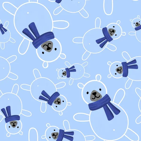 Cartoon winter animals seamless bears and scarf pattern for Christmas wrapping paper and fabrics and linens and kids clothes print and birthday packaging and party. High quality illustration