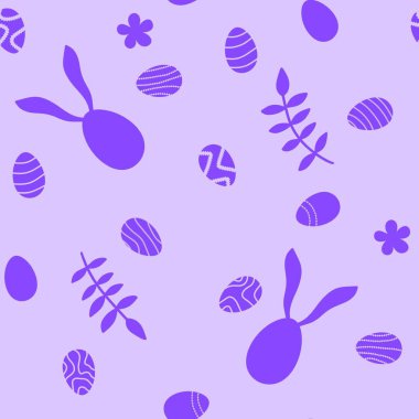 Paskalya yumurtaları kağıt, kumaş, çarşaf, mutfak tekstili, bayram ambalajı ve bahar aksesuarları için kusursuz tavşan kulakları deseni. Yüksek kaliteli illüstrasyon