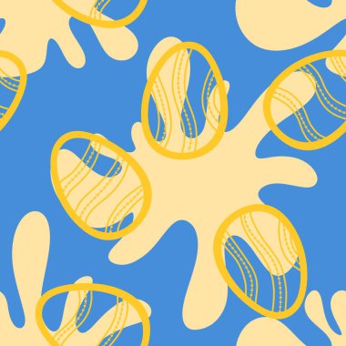 Paskalya yumurtaları kağıt, kumaş, çocuk giysileri, tekstil ürünleri, şenlik ambalajları ve restoran aksesuarları için kusursuz desen. Yüksek kaliteli illüstrasyon