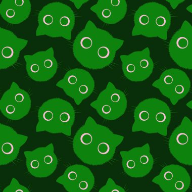 Cadılar Bayramı hayvanları kağıt, kumaş, çarşaf, çocuk giysisi baskısı, şenlik ambalajı ve sonbahar aksesuarları için kusursuz kediler deseni. Yüksek kaliteli illüstrasyon