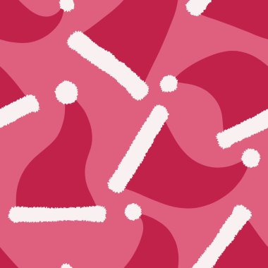 Noel karikatürü, Noel Baba şapkası desenli ambalaj kağıtları, kumaşlar, çarşaflar, çocuk giysileri baskısı, yeni yıl aksesuarları ve kış ambalajları. Yüksek kaliteli illüstrasyon