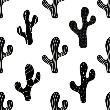 Kumaşlar, çarşaflar, ambalaj kağıtları, şenlikli ambalajlar, mayolar ve plaj aksesuarları için yaz çiçeksiz kaktüs deseni. Yüksek kaliteli illüstrasyon