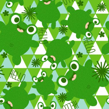 Yaz aylarında kağıt, kumaş, çocuk giysisi baskısı, şenlik ambalajı, kısmen aksesuar ve mayo tekstili için derlenmemiş kurbağa desenleri. Yüksek kaliteli illüstrasyon