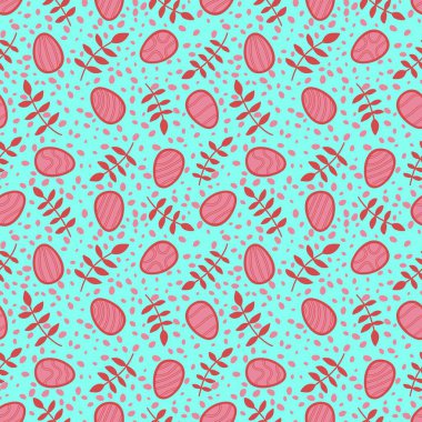 Paskalya yumurtaları kağıt, kumaş, çarşaf ve çocuk giysileri baskısı, şenlikli ambalajlar ve bahar aksesuarları için pürüzsüz yapraklar. Yüksek kaliteli illüstrasyon