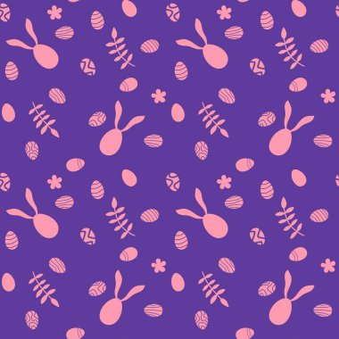 Paskalya yumurtaları kağıt, kumaş, çarşaf, mutfak tekstili, bayram ambalajı ve bahar aksesuarları için kusursuz tavşan kulakları deseni. Yüksek kaliteli illüstrasyon