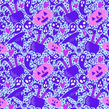 Cadılar Bayramı balkabakları kusursuz hasat canavarları desenli ambalaj kağıtları, kumaşlar, çarşaflar çocuk giysileri baskıları, şenlik aksesuarları ve sonbahar ambalajları. Yüksek kaliteli illüstrasyon