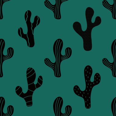 Kumaşlar, çarşaflar, ambalaj kağıtları, şenlikli ambalajlar, mayolar ve plaj aksesuarları için yaz çiçeksiz kaktüs deseni. Yüksek kaliteli illüstrasyon