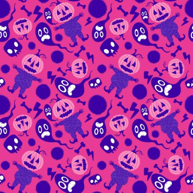 Cadılar Bayramı balkabakları kusursuz hasat canavarları desenli ambalaj kağıtları, kumaşlar, çarşaflar çocuk giysileri baskıları, şenlik aksesuarları ve sonbahar ambalajları. Yüksek kaliteli illüstrasyon