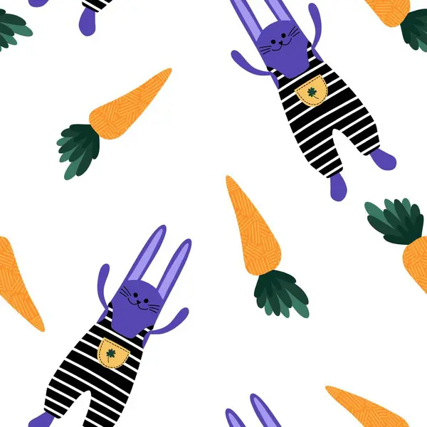 Easter cartoon rabbit seamless carrot pattern for wrapping paper and fabrics and linens and kitchen textiles and festive packaging and spring accessories. High quality illustration