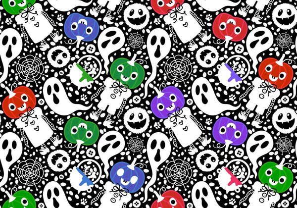 Cartoon Halloween seamless pumpkins and monsters and ghost pattern for wrapping paper and fabrics and linens and festive packaging and autumn harvest accessories. High quality illustration