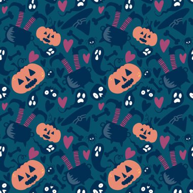 Cadılar Bayramı balkabakları kusursuz hasat canavarları desenli ambalaj kağıtları, kumaşlar, çarşaflar çocuk giysileri baskıları, şenlik aksesuarları ve sonbahar ambalajları. Yüksek kaliteli illüstrasyon