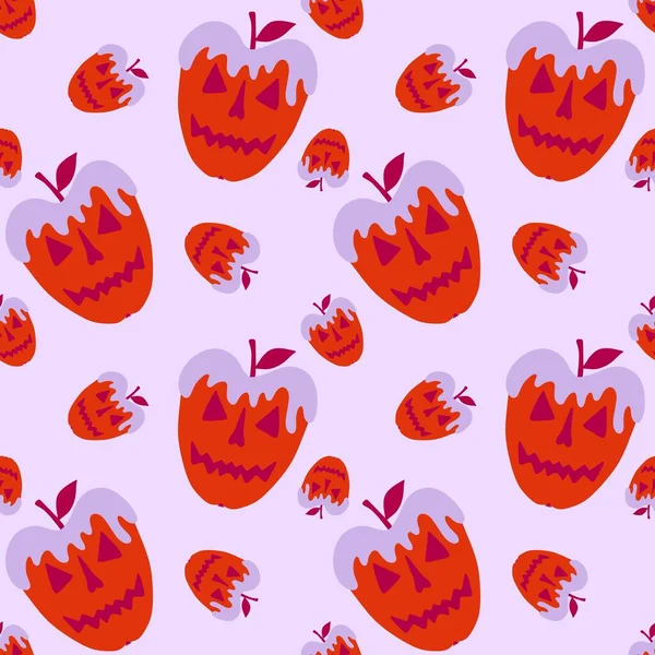 Halloween fruit seamless apples pattern for wrapping paper and fabrics and linens and kids clothes print and festive accessories and autumn packaging. High quality illustration