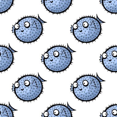 Çizgi filmlerdeki hayvanlar, ambalajsız balon balığı fugu desenli ambalaj kağıtları, kumaşlar, çarşaflar, çocuk giysileri baskıları, şenlikli ambalajlar ve yaz aksesuarları. Yüksek kaliteli illüstrasyon