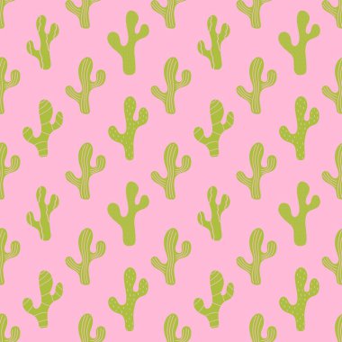 Kumaşlar, çarşaflar, ambalaj kağıtları, şenlikli ambalajlar, mayolar ve plaj aksesuarları için yaz çiçeksiz kaktüs deseni. Yüksek kaliteli illüstrasyon