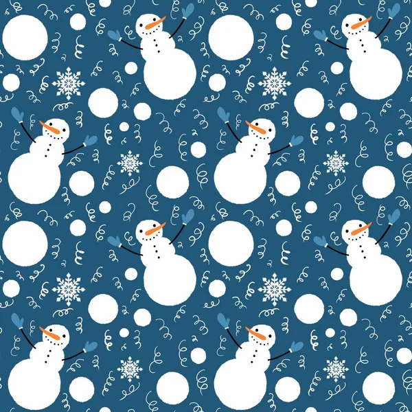 Christmas cartoon ice seamless snowman pattern for wrapping paper and fabrics and linens and kids accessories and party accessories and festive packaging. High quality illustration