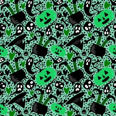 Cadılar Bayramı balkabakları kusursuz hasat canavarları desenli ambalaj kağıtları, kumaşlar, çarşaflar çocuk giysileri baskıları, şenlik aksesuarları ve sonbahar ambalajları. Yüksek kaliteli illüstrasyon