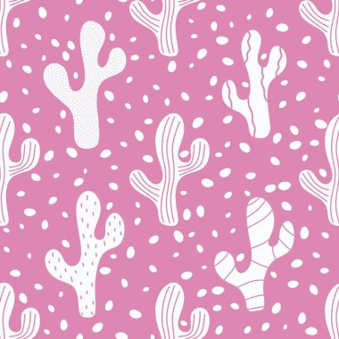 Kumaşlar, çarşaflar, ambalaj kağıtları, şenlikli ambalajlar, mayolar ve plaj aksesuarları için yaz çiçeksiz kaktüs deseni. Yüksek kaliteli illüstrasyon