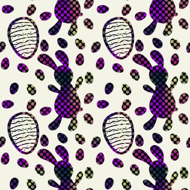 Paskalya yumurtaları, ambalajsız tavşan deseni kumaşlar, çarşaflar ve çocuk giysileri baskısı ve şenlikli paketleme ve mutfak aksesuarları için. Yüksek kaliteli illüstrasyon