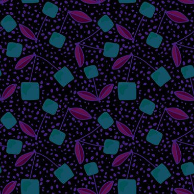 Kağıt, kumaş, çarşaf, yaz ambalajı, bahar aksesuarları, not defterleri ve moda tekstili için karikatür geometrik kiraz deseni. Yüksek kaliteli illüstrasyon