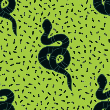 Çizgi filmlerdeki hayvanlar, ambalaj kağıdı, kumaş, çocuk kıyafetleri, aksesuarlar, 2025 yılındaki ambalajlar ve kumaşlar için kusursuz yılan desenleri. Yüksek kaliteli illüstrasyon