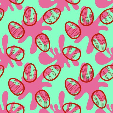 Paskalya yumurtaları kağıt, kumaş, çocuk giysileri, tekstil ürünleri, şenlik ambalajları ve restoran aksesuarları için kusursuz desen. Yüksek kaliteli illüstrasyon