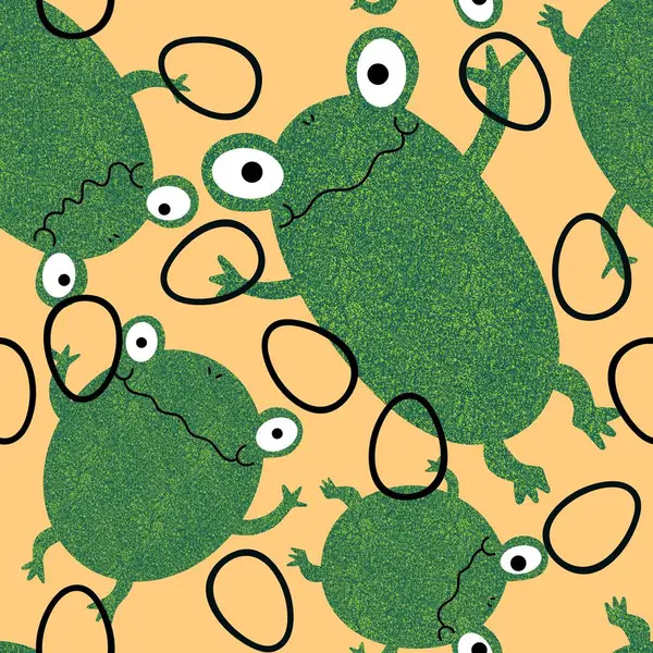 Easter Eggs Animals Seamless Frogs Pattern Wrapping Paper Fabrics Linens — Stock Photo, Image