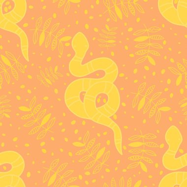 Çizgi filmlerdeki hayvanlar, ambalaj kağıdı, kumaş, çocuk kıyafetleri, aksesuarlar, 2025 yılındaki ambalajlar ve kumaşlar için kusursuz yılan desenleri. Yüksek kaliteli illüstrasyon