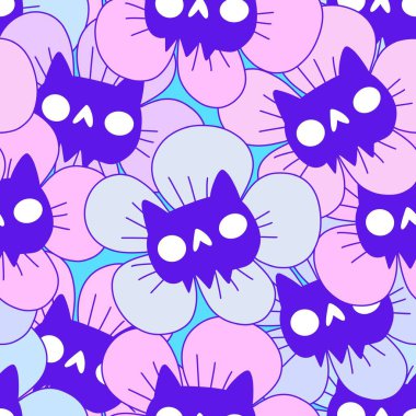 Cadılar Bayramı hayvanları kusursuz kedi hayaletleri ve çiçek desenli ambalaj kağıtları, kumaşlar, çarşaflar çocuk giysileri baskıları, şenlik aksesuarları ve parti aksesuarları. Yüksek kaliteli illüstrasyon