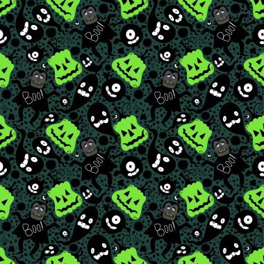 Cadılar Bayramı çizgi filmlerinde kusursuz vampirler, canavarlar, balkabakları ve hayalet desenleri ambalaj kağıtları, kumaşlar, sonbahar aksesuarları ve şenlikli ambalajlar. Yüksek kaliteli illüstrasyon