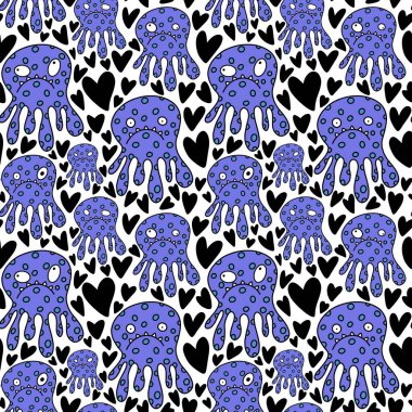 Sevgililer Günü 'nde kağıt, kumaş, çarşaf, çocuk giysisi baskısı, şenlikli aksesuarlar ve Şubat ambalajları için kusursuz ahtapot desenleri. Yüksek kaliteli illüstrasyon