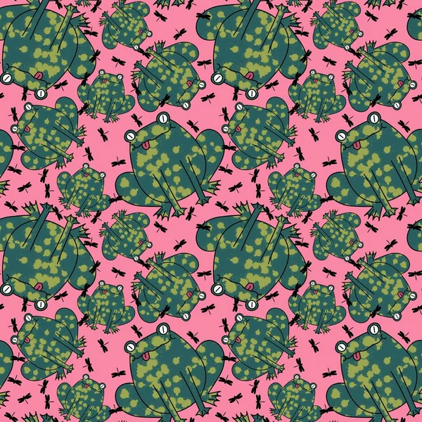 Cartoon animals seamless frogs pattern for wrapping paper and fabrics and linens and kids clothes print and summer accessories and zoo packaging. High quality illustration